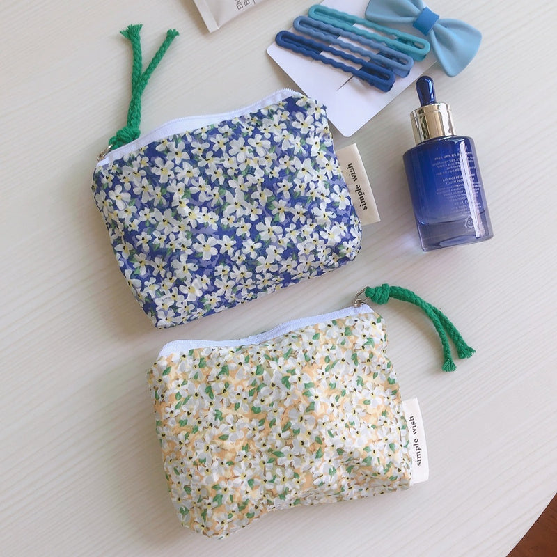 Mini Cotton Floral Makeup Bag for Women and Children