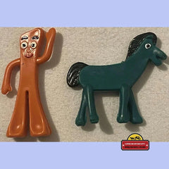 Vintage Gumby & Pokey Figurine Set 1970s–80s 🐴 Teal & Brown Bendable Toy Characters 🟢 Classic Claymation Collectibles