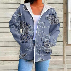 Womens Fashionable Casual Printed Zip-Up Hoodie