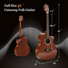 41 Inch Full Size Acoustic Guitar with Sapele Body Strap Picks