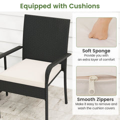 3 Piece Patio Furniture Set with Seat Cushions and Tempered Glass Tabletop