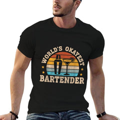 Retro Barkeeper Motiv Worlds Okayest Bartender  Summer-ready Fabric T-Shirt