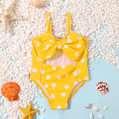 Girls' Polka Dot Backless Swimsuit with Bow