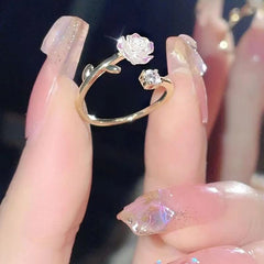 Adjustable Camellia Flower Open Ring Jewelry Accessory