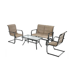 4 Pieces Outdoor Patio Furniture Set with Padded Glider Loveseat and Coffee Table-Brown