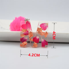 Pink Dried Flower Resin Keychain with Fluffy Hairball