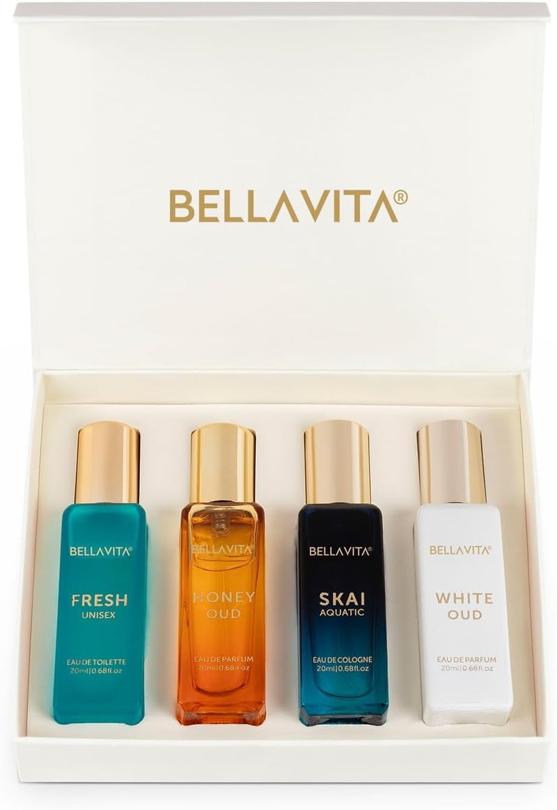 Bellavita Luxury Unisex Perfume Gift Set with Honey & White Oud, Skai, & Fresh | 80ml | Perfume for Men and Women | Honey, Artemisia Lemon, Bergamot, & Sweet Almond Notes | Gift for Father's Day