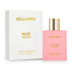 Bellavita Luxury ROSE Eau de Parfum | 100 ml (3.4 fl.oz.) | Perfume for Women | Fresh, Floral Peach, Jasmine, and Ambery Musk Notes | Long Lasting Women's Day Special Fragrance