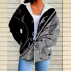 Womens Fashionable Casual Printed Zip-Up Hoodie