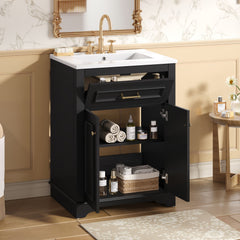 Bathroom Vanity With Integrated Sink, 2 Door Cabinet With Tip Out Drawer, Rectangular Design