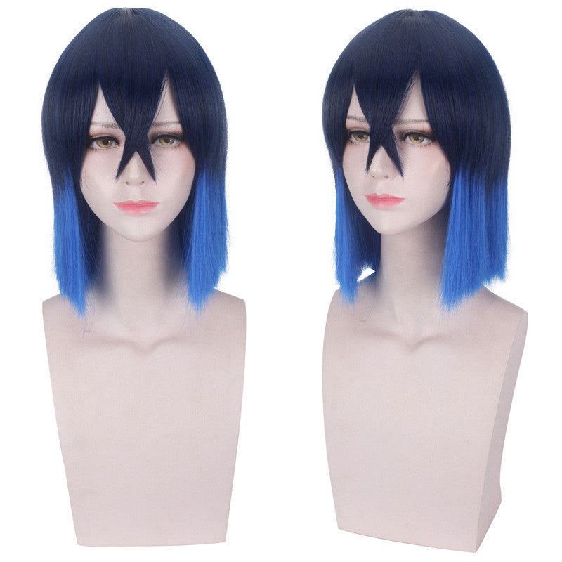 Inosuke Hashibira Pig Face Cosplay Wig in Dark Blue