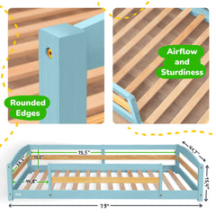 Twin Floor Bed with Safety Guardrails for Kids - Montessori Inspired
