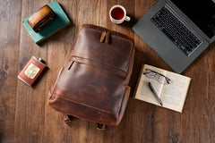 Crazy Horse Leather Backpack Men Laptop Backpack Handmade Travel Backpack MSG7635