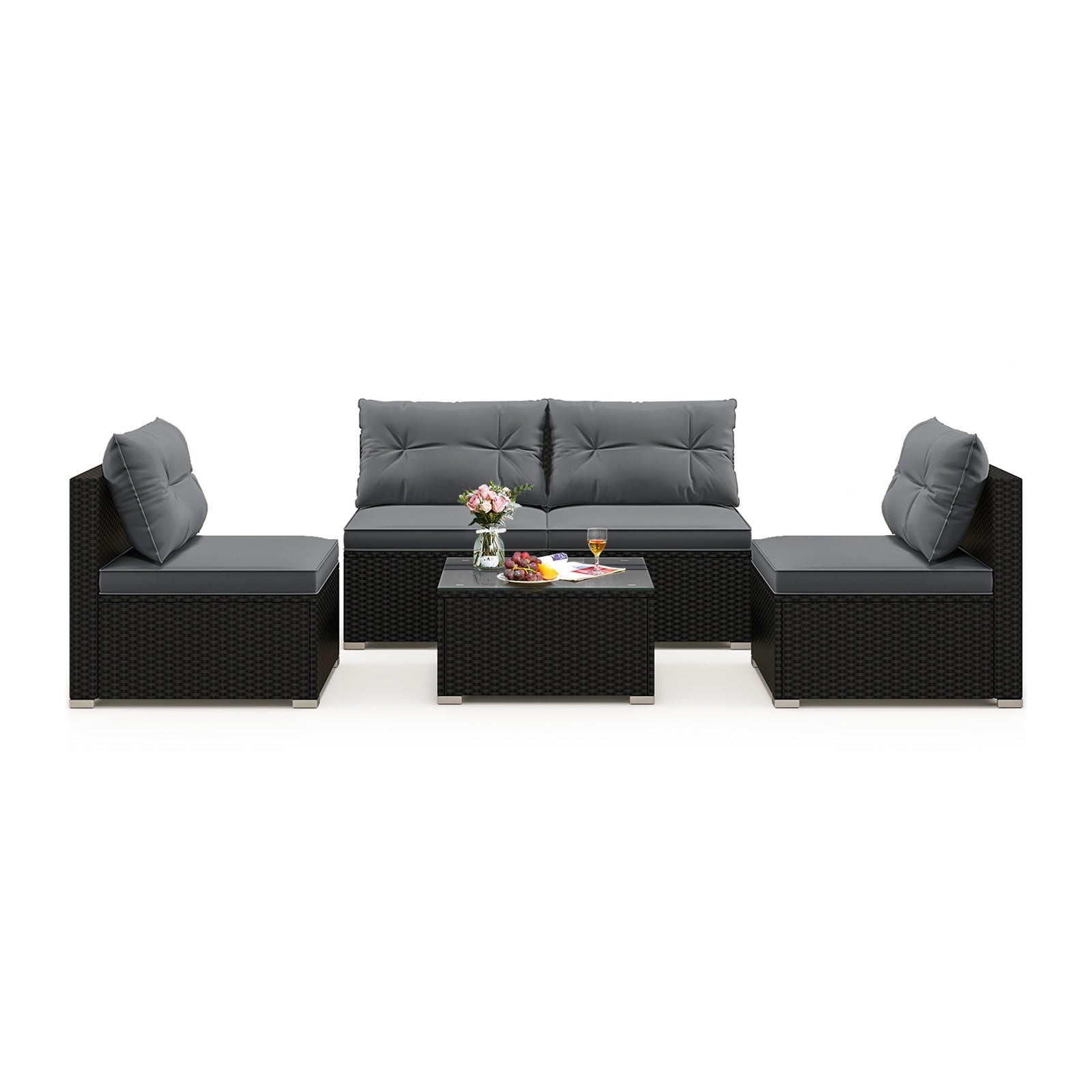 5-Piece Outdoor Patio Furniture Set with Cushions and Coffee Table