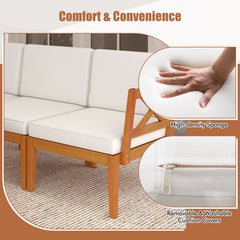5 Pieces Acacia Wood Patio Furniture Set Outdoor Sectional Conversation Set with Cushions-Off White