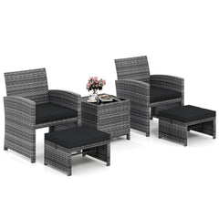 5 Pieces Patio Furniture Set PE Wicker Outdoor Lounge Chairs with 2 Ottomans
