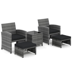 5 Pieces Patio Furniture Set PE Wicker Outdoor Lounge Chairs with 2 Ottomans
