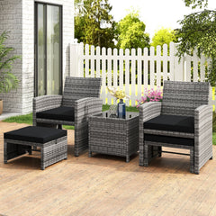 5 Pieces Patio Furniture Set PE Wicker Outdoor Lounge Chairs with 2 Ottomans