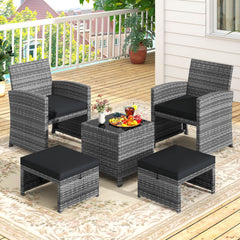 5 Pieces Patio Furniture Set PE Wicker Outdoor Lounge Chairs with 2 Ottomans