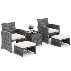 5 Pieces Patio Furniture Set PE Wicker Outdoor Lounge Chairs with 2 Ottomans