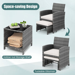 5 Pieces Patio Furniture Set PE Wicker Outdoor Lounge Chairs with 2 Ottomans