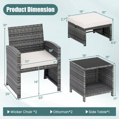 5 Pieces Patio Furniture Set PE Wicker Outdoor Lounge Chairs with 2 Ottomans