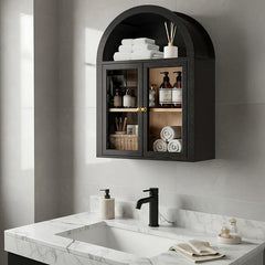 Arched Wall Mounted Medicine Cabinets with Tempered Glass Doors,Bathroom Cabinet with Adjustable Shelf for Kitchen,Living Room