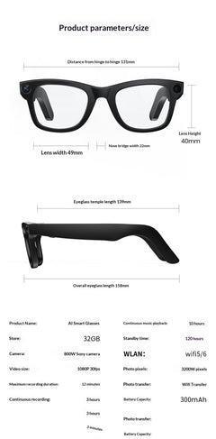 AI 800MP Smart Glasses with Camera
