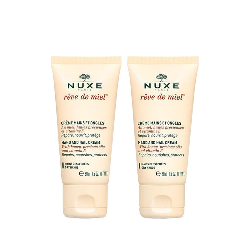 Nuxe Reve De Miel Hand and Nail Cream - Moisturizing Formula for Dry Hands and Nails, 2 x 50ml