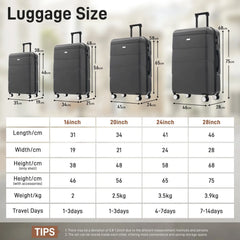 Hardshell Luggage Sets 6 Piece With 2 Bags,Carry On Suitcase With Handle Password Lock Double Spinner Wheels, Lightweight 16-20-24-28 Luggages