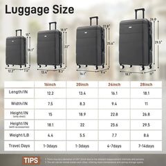 Hardshell Luggage Sets 6 Piece With 2 Bags,Carry On Suitcase With Handle Password Lock Double Spinner Wheels, Lightweight 16-20-24-28 Luggages