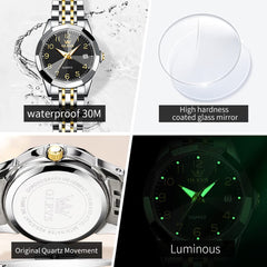 OLEVS Womens Watch Fashion Dress Diamond Female Watches for Ladies Analog Quartz Stainless Steel Waterproof Luminous Day Date Two Tone Wristwatch