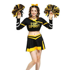 ROC PARTY Women Cheerleader Costume Yellow with Hairpins Pom Poms Size S