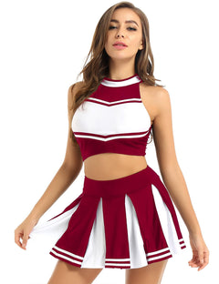 Cheerleader Costume - Women's Crop Top with Pleated Mini Skirt Uniform