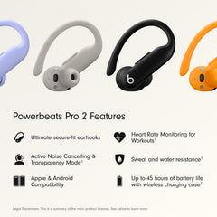 Beats Powerbeats Pro 2 - Wireless Noise Cancelling Workout Earbuds with Secure- Fit Earhooks, Up to 45-Hour Battery with Charging Case, Sweat & Water Resistant, Heart Rate Monitoring - Electric Orange