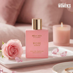 Bellavita Luxury ROSE Eau de Parfum | 100 ml (3.4 fl.oz.) | Perfume for Women | Fresh, Floral Peach, Jasmine, and Ambery Musk Notes | Long Lasting Women's Day Special Fragrance