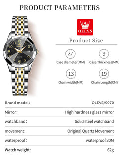 OLEVS Womens Watch Fashion Dress Diamond Female Watches for Ladies Analog Quartz Stainless Steel Waterproof Luminous Day Date Two Tone Wristwatch