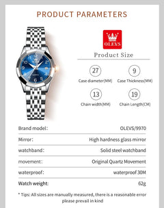 OLEVS Womens Watch Fashion Dress Diamond Female Watches for Ladies Analog Quartz Stainless Steel Waterproof Luminous Day Date Two Tone Wristwatch