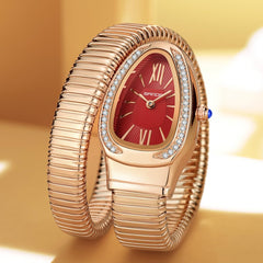 Gosasa Snake Bracelet Watch for Women, Elegant Wrap Around Bangle Wristwatch, Fashion Jewelry Style Quartz Watch, Adjustable Cuff Serpenti Watch for Dress & Gift