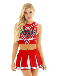 Cheerleader Costume - Women's Crop Top with Pleated Mini Skirt Uniform