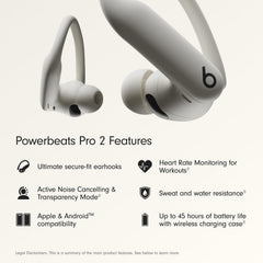 Beats Powerbeats Pro 2 - Wireless Noise Cancelling Workout Earbuds with Secure- Fit Earhooks, Up to 45-Hour Battery with Charging Case, Sweat & Water Resistant, Heart Rate Monitoring - Electric Orange