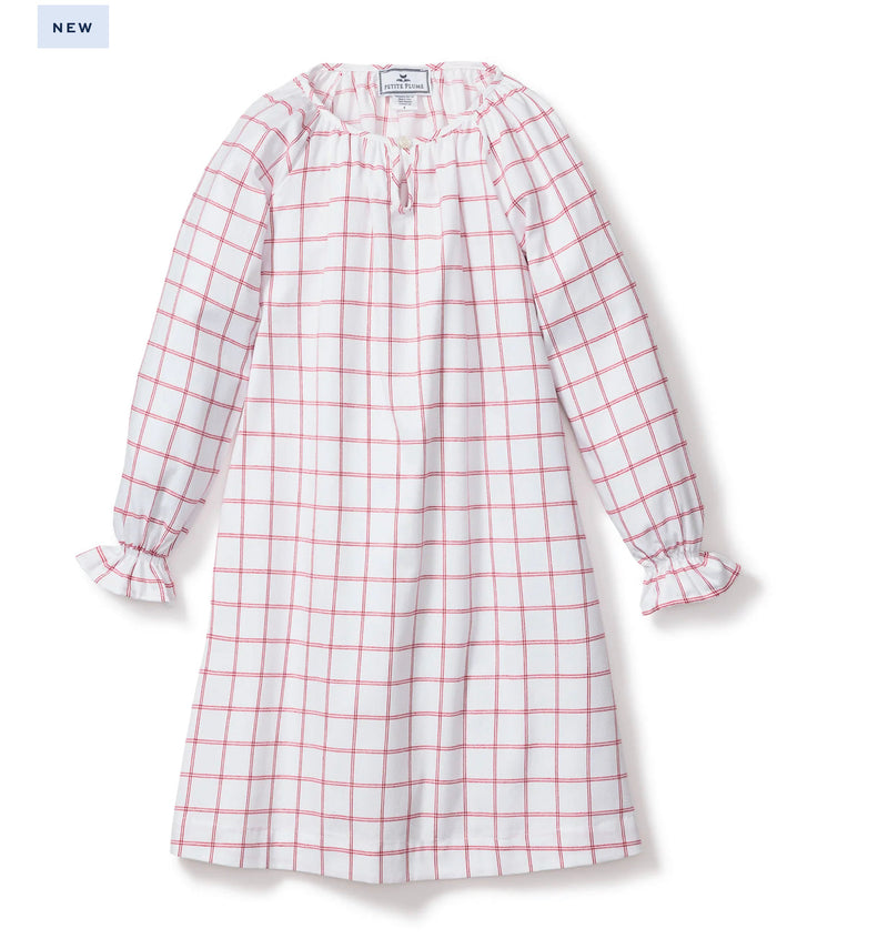 Petite Plume - Girl's Twill Delphine Nightgown in Garnet Tattersall