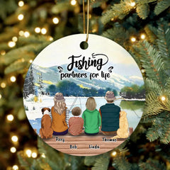 Personalized Fishing Ornaments - Parents with 2 Kids/Single Parent/Couple/Solo Man/Woman with Up to 4 Dogs - Best Gift For Fishing Lovers