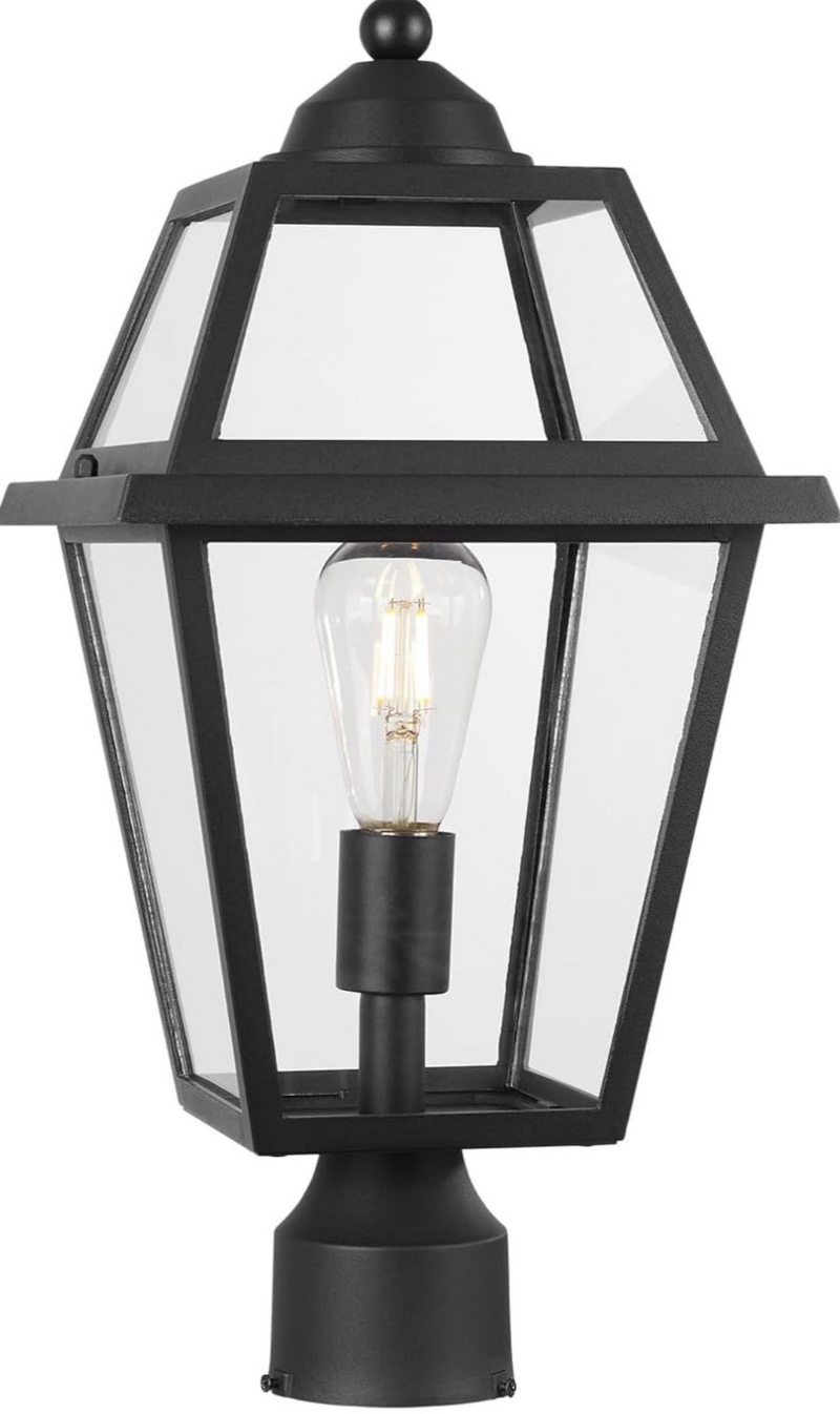 Large Outdoor Post Light Fixture, Colonial Exterior Pillar Lantern with Black Finish & Clear Glass, Vintage Pier Mount Pole Light Lamp for Garden, Bac