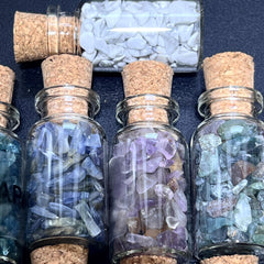 Gemstone Bottle Collection - 15-Piece Natural Rough Crystal Chips Gift Set Box Flat