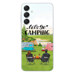 Custom Personalized Camping Phone Case - Couple With Upto 3 Kids And 4 Pets - Gift Idea For Camping Lover - Let's Go Camping - Case For iPhone And Samsung
