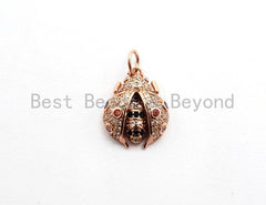 CZ Micro Pave Ladybird Charm, Cubic Zirconia Pave Ladybug Pendant/Charm, Micro Pave Bug Charm Gold/Silver/Rose Gold/Black, 13x16mm, SKU#Y112