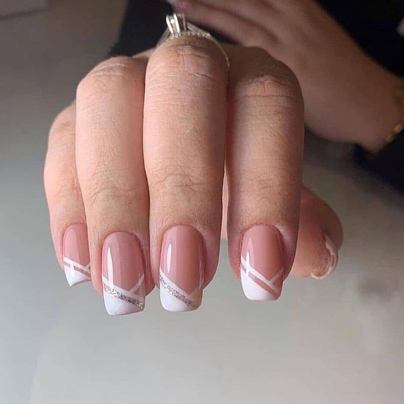 Oblique French Style Manicure Finished Fake Nails