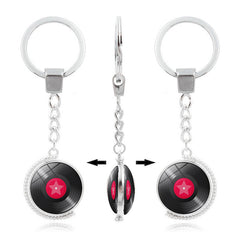Double-Sided Rotating Vinyl Record Keychain Pendant