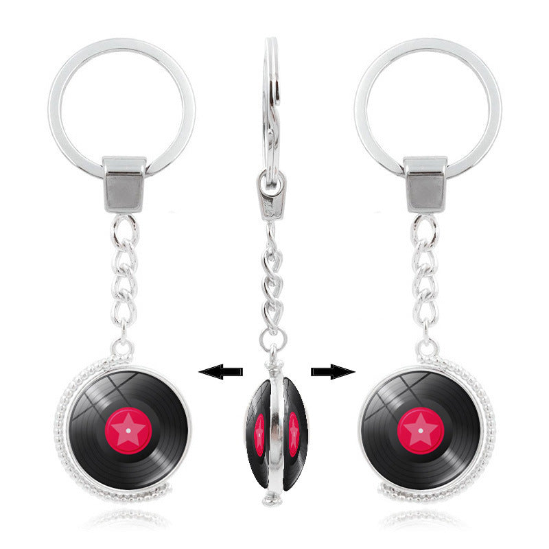 Double-Sided Rotating Vinyl Record Keychain Pendant